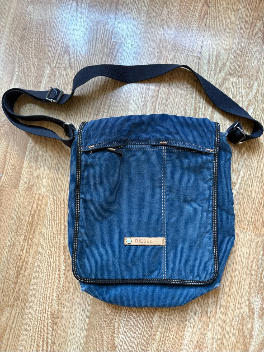Rare Y2K Diesel corduroy messenger crossbody bag blue *worn out corners